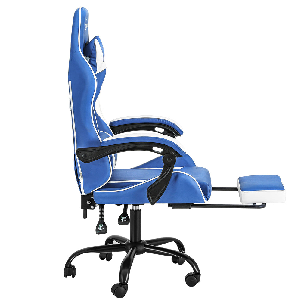 Office & Desk Chairs: Artiss Gaming Office Chair Executive Computer Leather Chairs Footrest Blue White