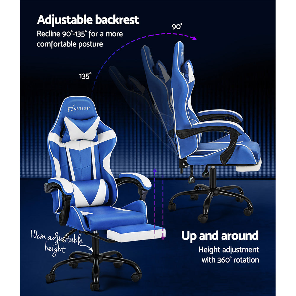 Office & Desk Chairs: Artiss Gaming Office Chair Executive Computer Leather Chairs Footrest Blue White