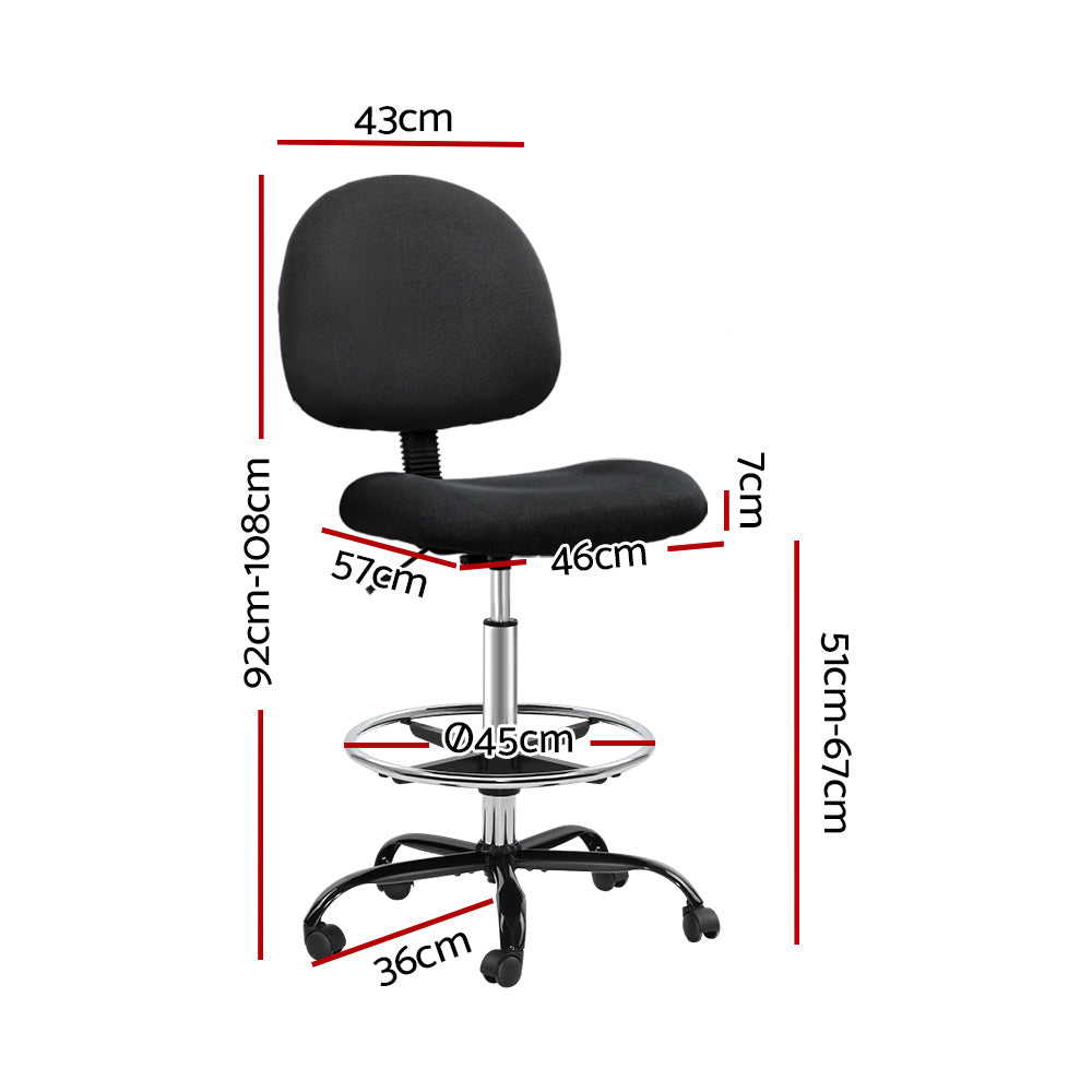 Office & Desk Chairs: Artiss Office Chair Drafting Stool Fabric Chairs Black