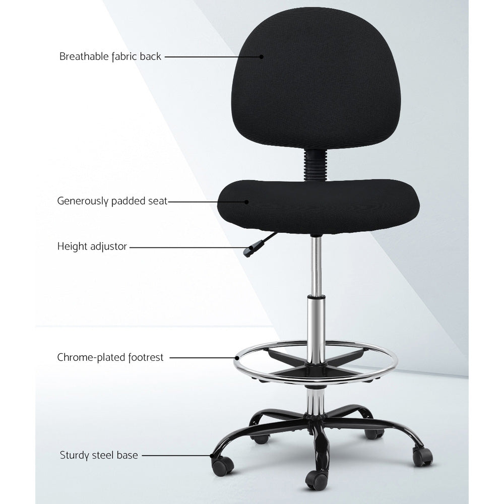 Office & Desk Chairs: Artiss Office Chair Drafting Stool Fabric Chairs Black