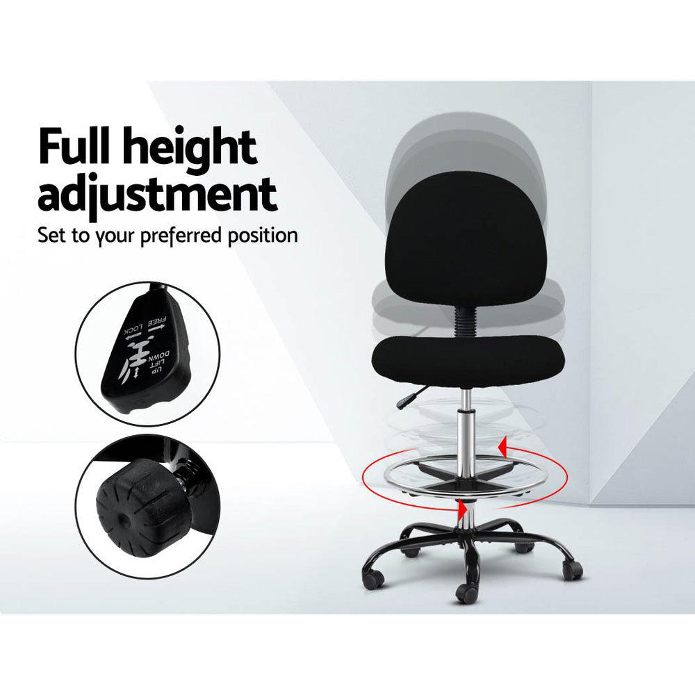 Office & Desk Chairs: Artiss Office Chair Drafting Stool Fabric Chairs Black