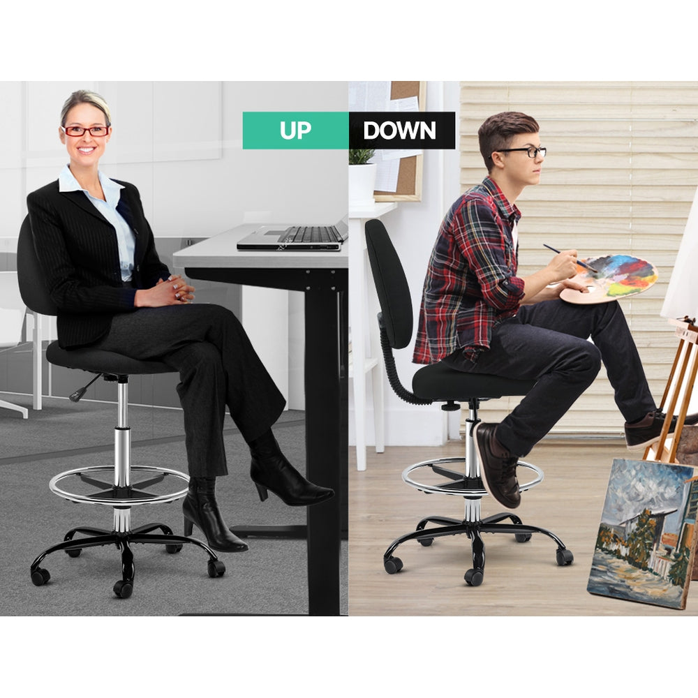 Office & Desk Chairs: Artiss Office Chair Drafting Stool Fabric Chairs Black