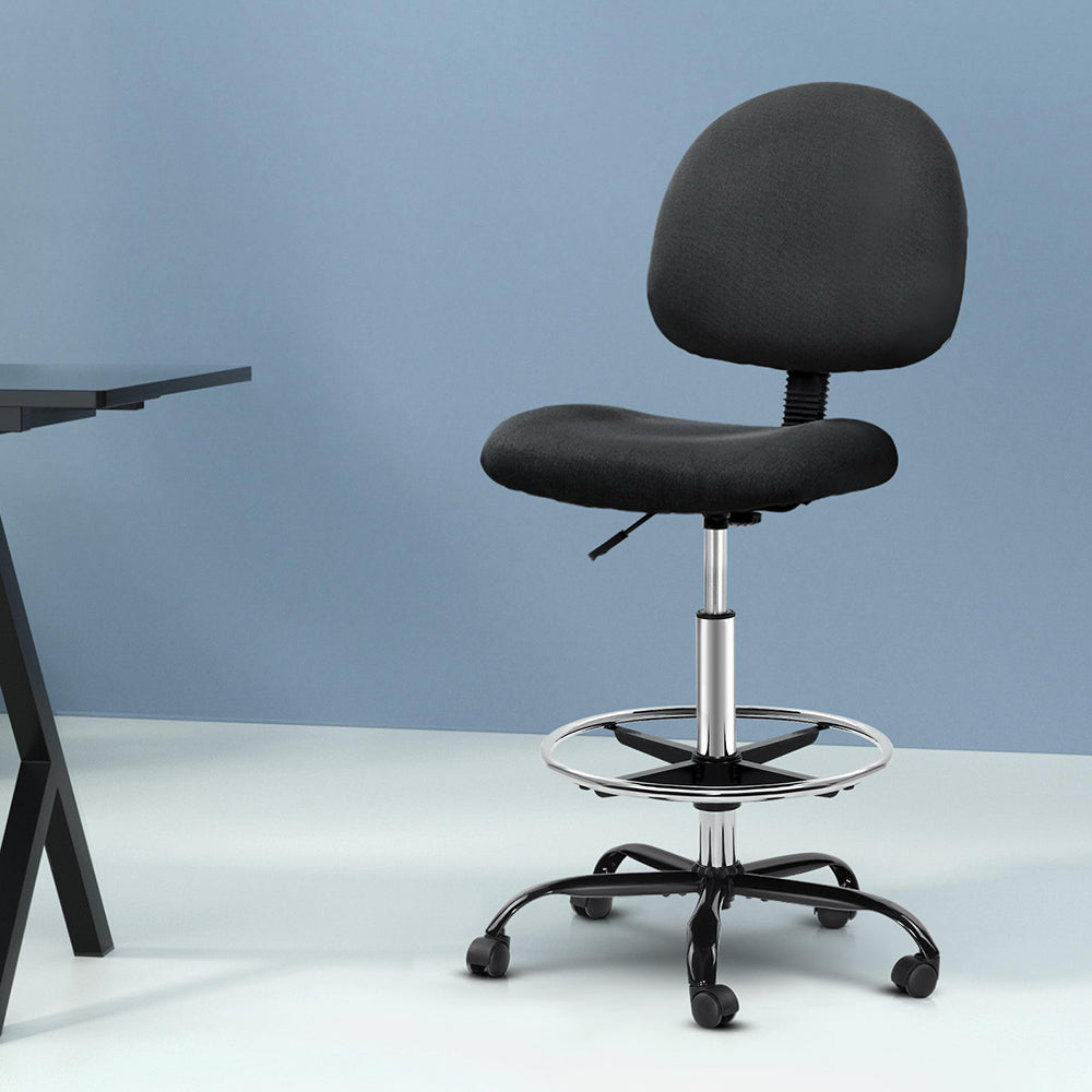 Office & Desk Chairs: Artiss Office Chair Drafting Stool Fabric Chairs Black
