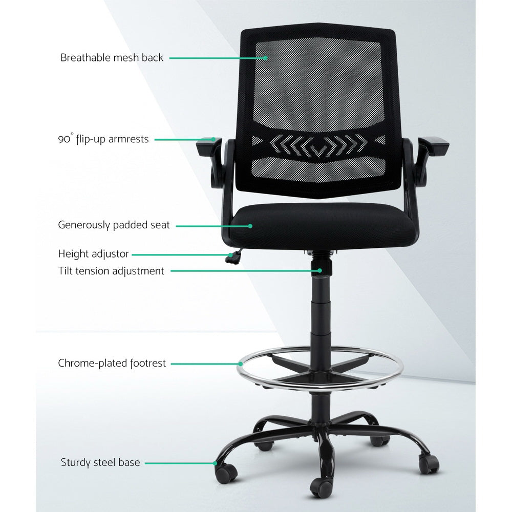 Office & Desk Chairs: Artiss Office Chair Drafting Stool Mesh Chairs Black