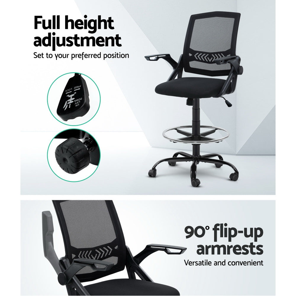Office & Desk Chairs: Artiss Office Chair Drafting Stool Mesh Chairs Black