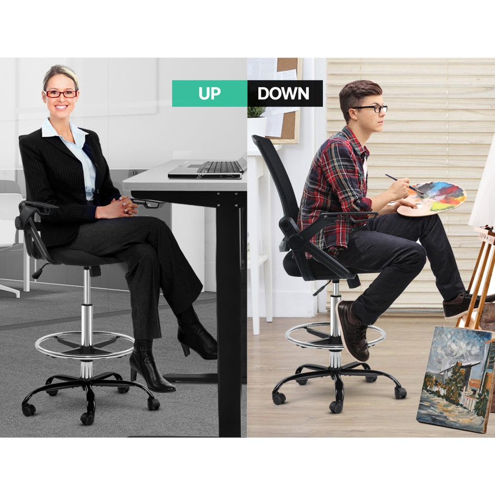 Office & Desk Chairs: Artiss Office Chair Drafting Stool Mesh Chairs Black