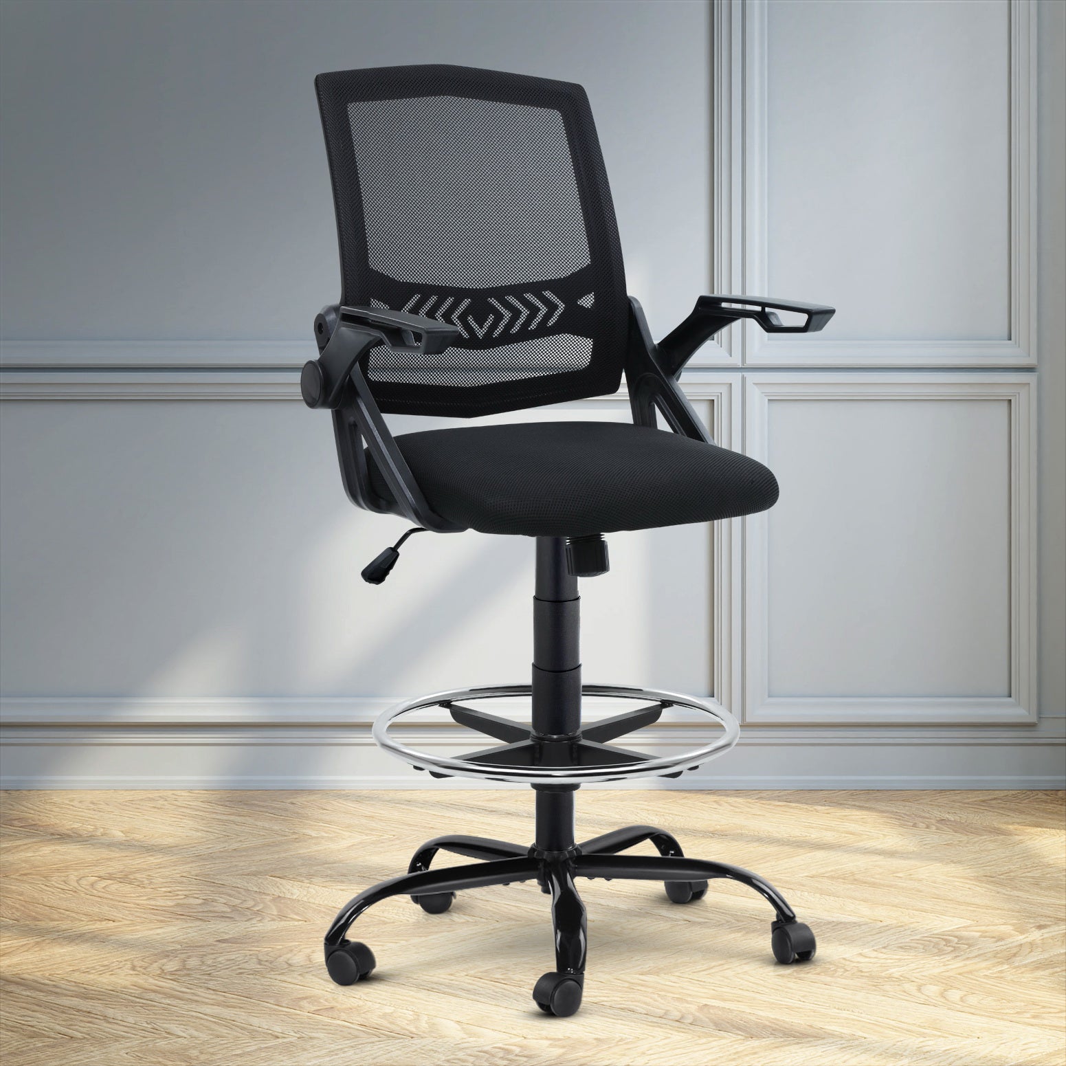 Office & Desk Chairs: Artiss Office Chair Drafting Stool Mesh Chairs Black