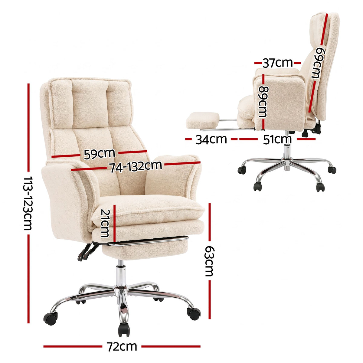 Artiss Big & Tall Criss Cross Office Chair with Flip Armrests Foot Rest Reclining Teddy Fleece Beige