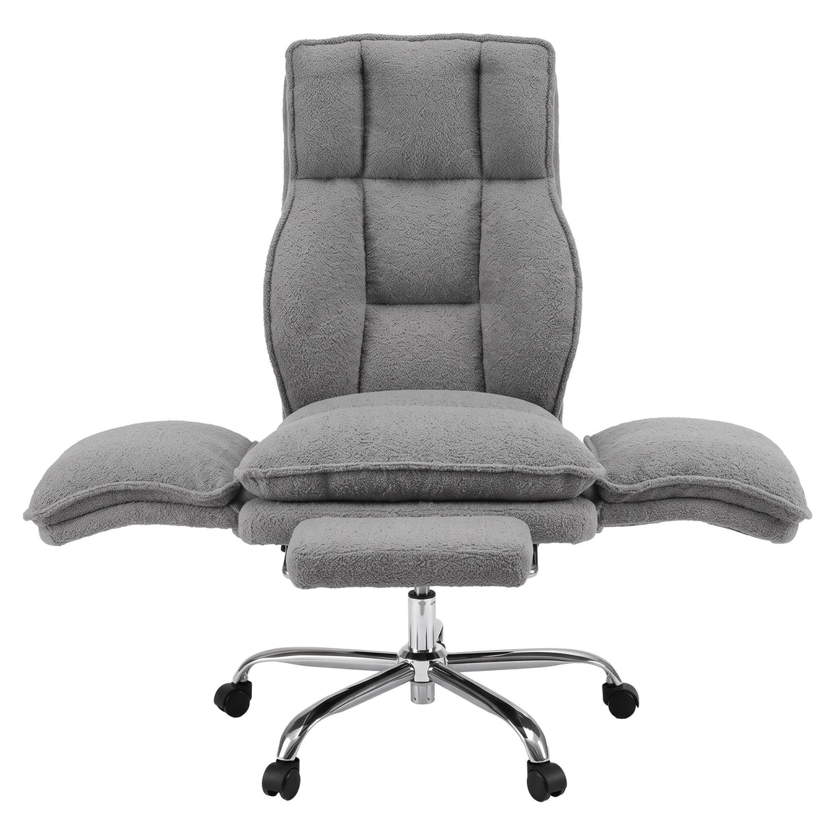 Artiss Big & Tall Criss Cross Office Chair with Flip Armrests Foot Rest Reclining Teddy Fleece Grey