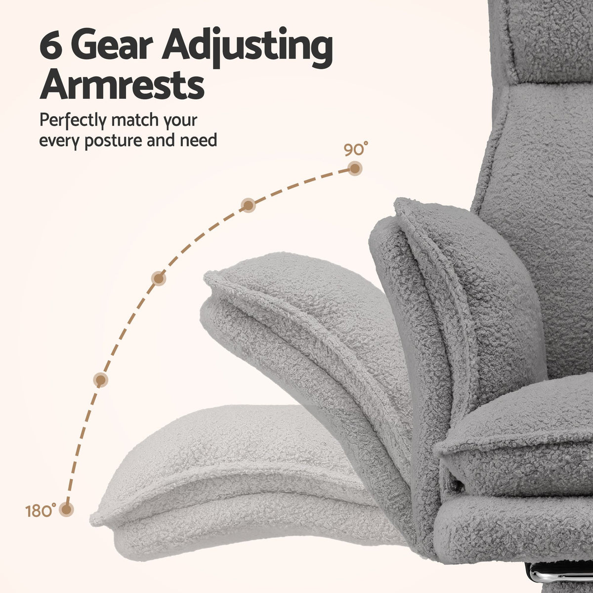 Artiss Big & Tall Criss Cross Office Chair with Flip Armrests Foot Rest Reclining Teddy Fleece Grey