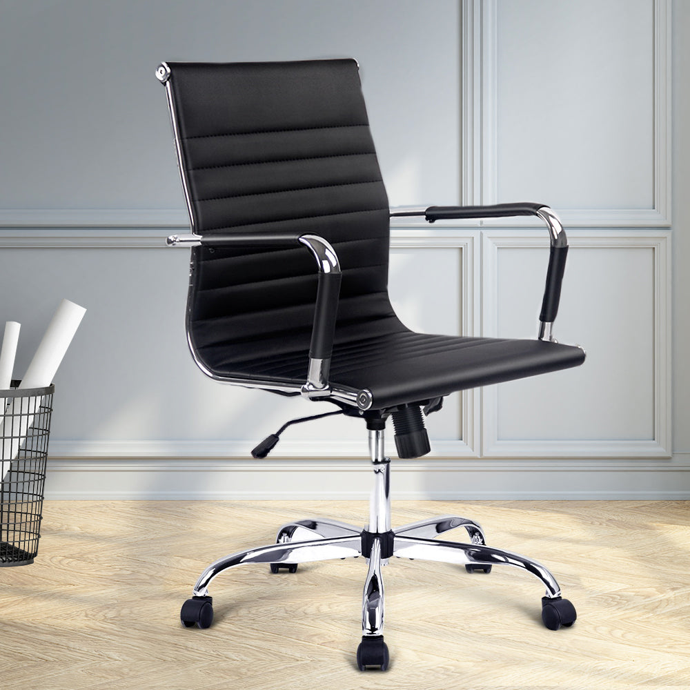 Office & Desk Chairs: Artiss Office Chair Conference Chairs PU Leather Mid Back Black