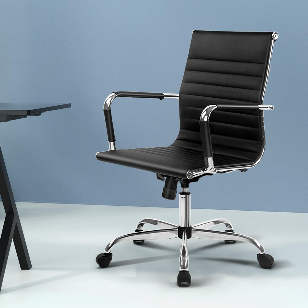 Office & Desk Chairs: Artiss Office Chair Conference Chairs PU Leather Mid Back Black