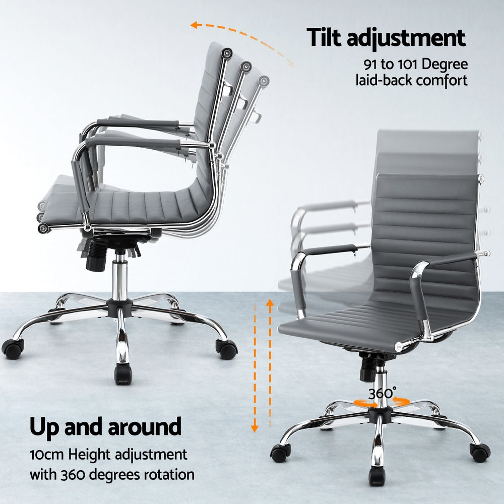 Gaming Chairs: Artiss Office Chair Conference Chairs PU Leather Mid Back Grey