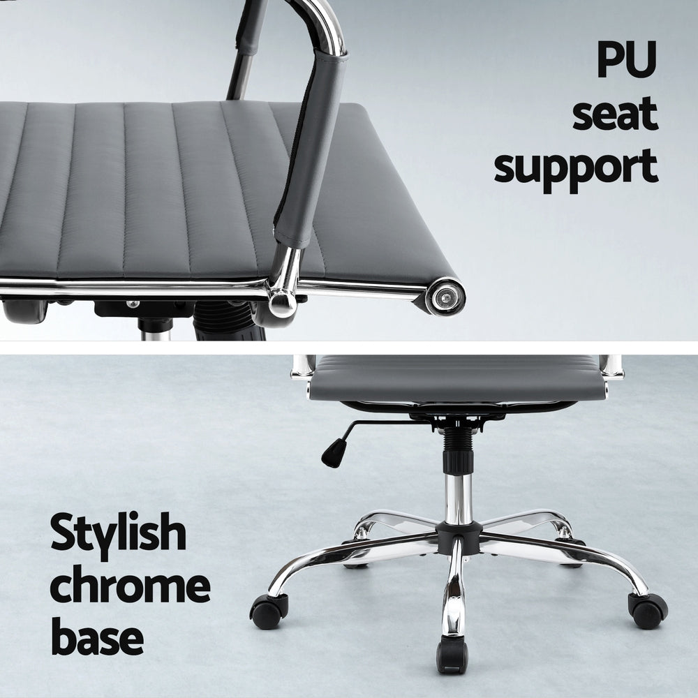 Gaming Chairs: Artiss Office Chair Conference Chairs PU Leather Mid Back Grey