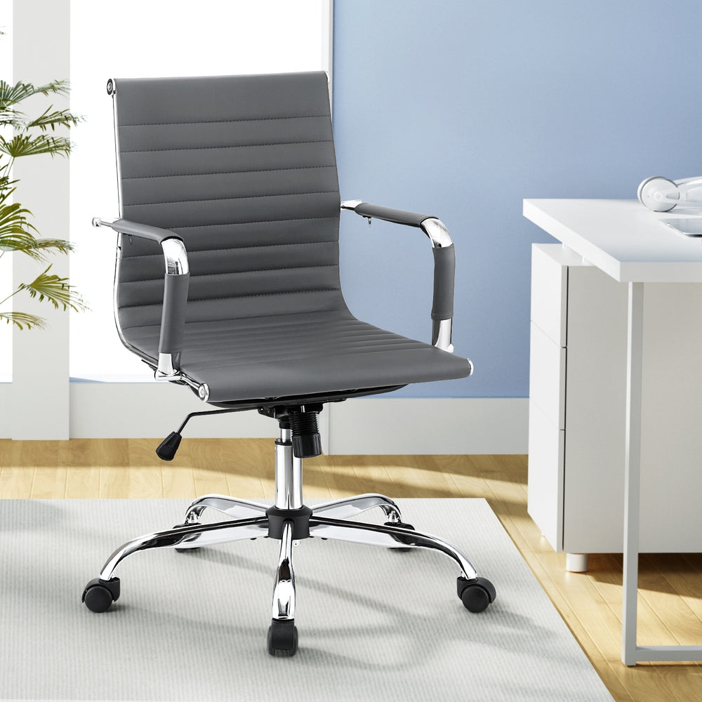 Gaming Chairs: Artiss Office Chair Conference Chairs PU Leather Mid Back Grey