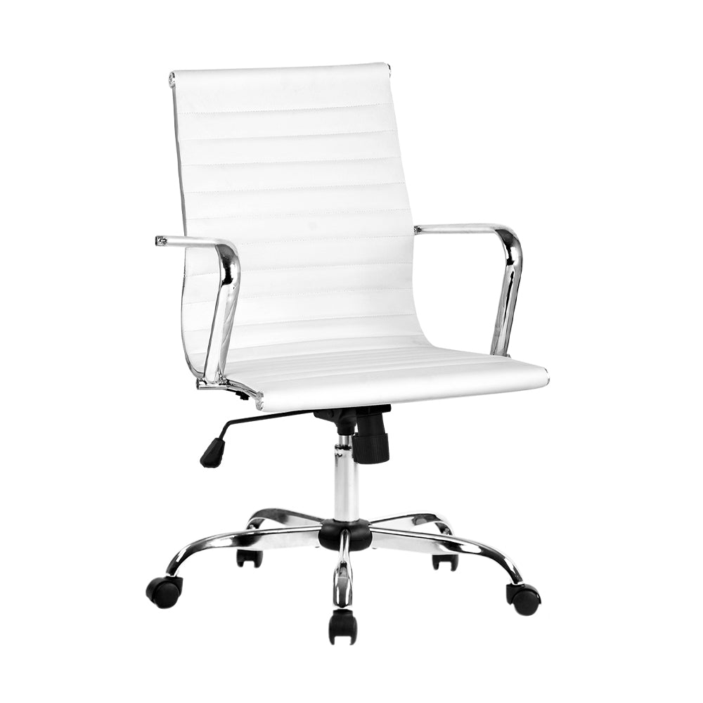 Office & Desk Chairs: Artiss Office Chair Conference Chairs PU Leather Mid Back White