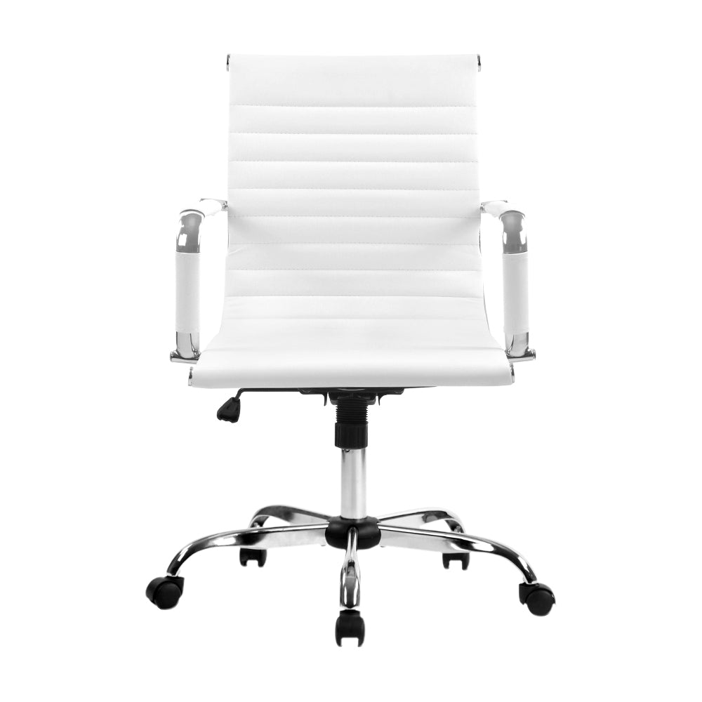 Office & Desk Chairs: Artiss Office Chair Conference Chairs PU Leather Mid Back White