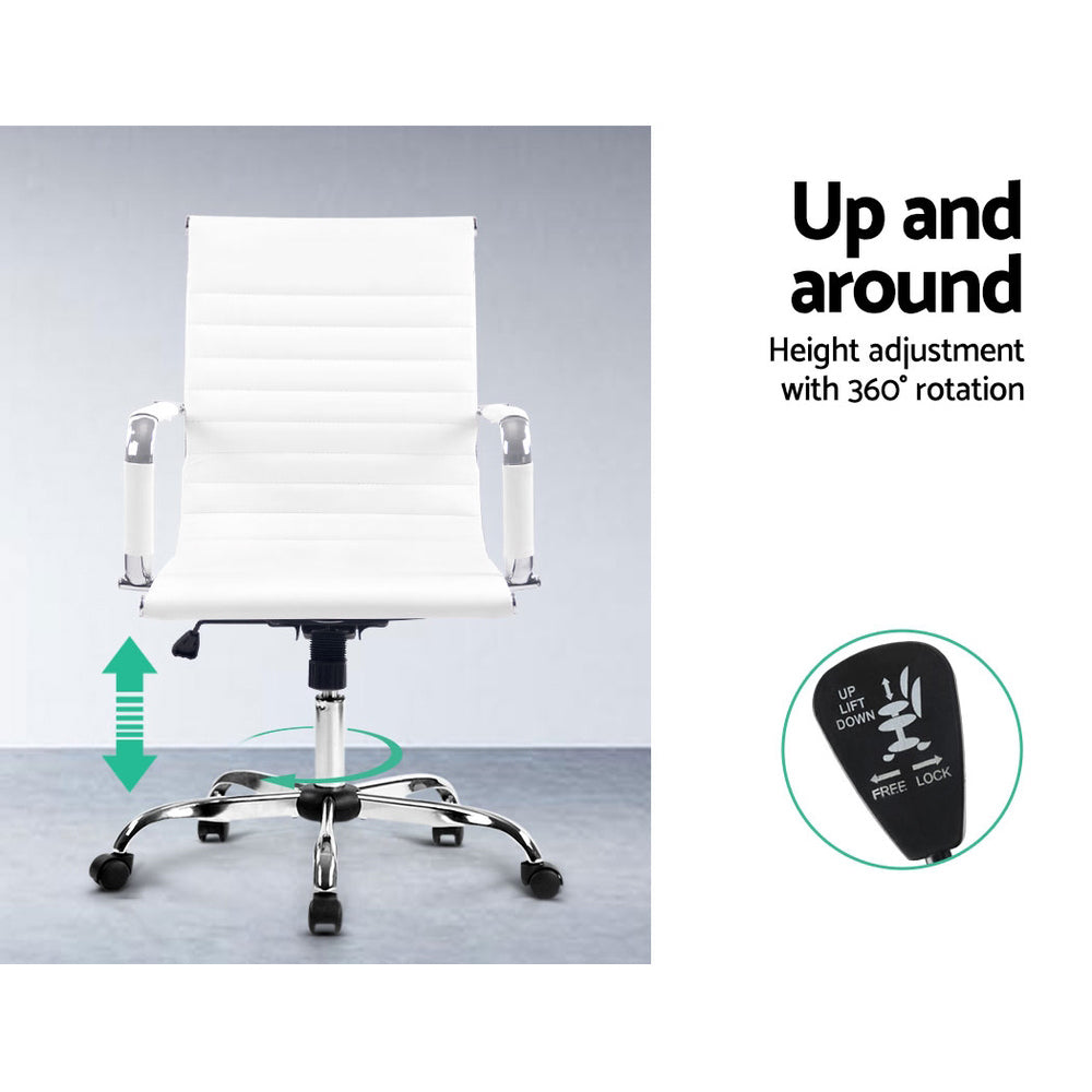 Office & Desk Chairs: Artiss Office Chair Conference Chairs PU Leather Mid Back White