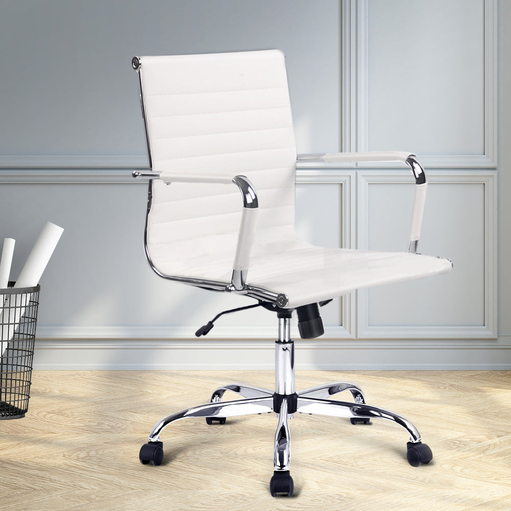 Office & Desk Chairs: Artiss Office Chair Conference Chairs PU Leather Mid Back White