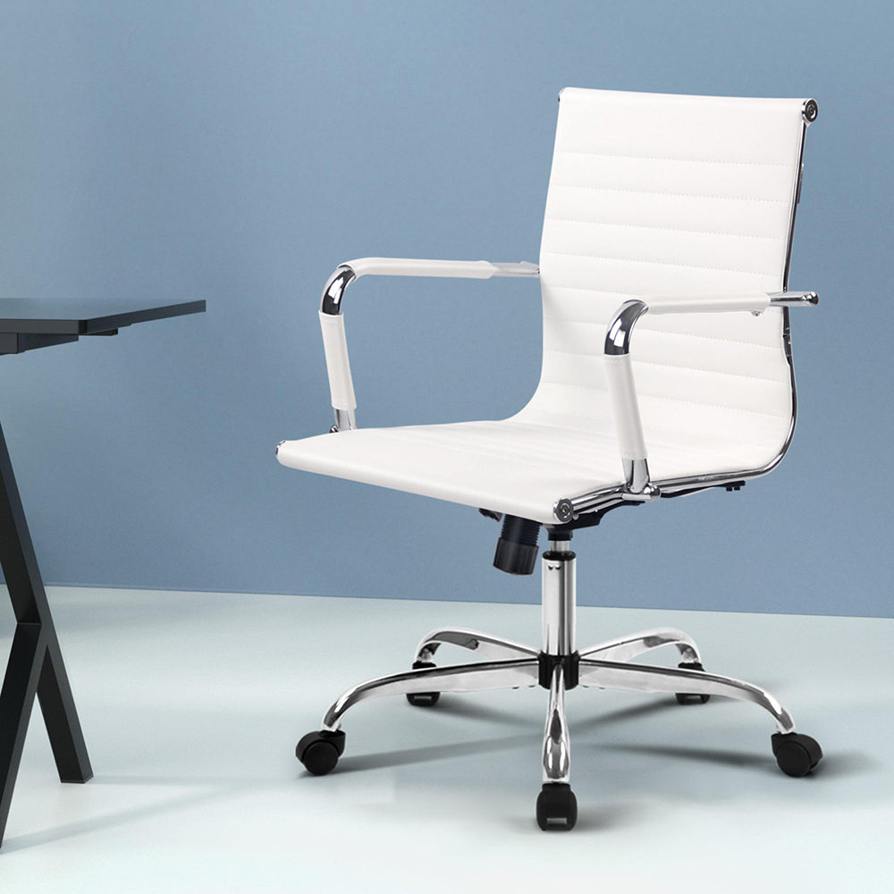 Office & Desk Chairs: Artiss Office Chair Conference Chairs PU Leather Mid Back White