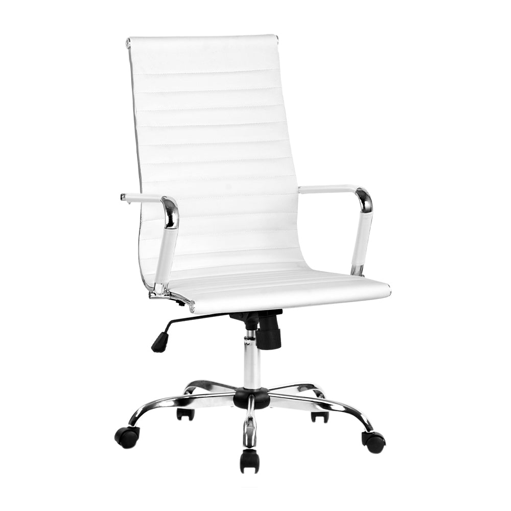 Office & Desk Chairs: Artiss Office Chair Conference Chairs PU Leather High Back White