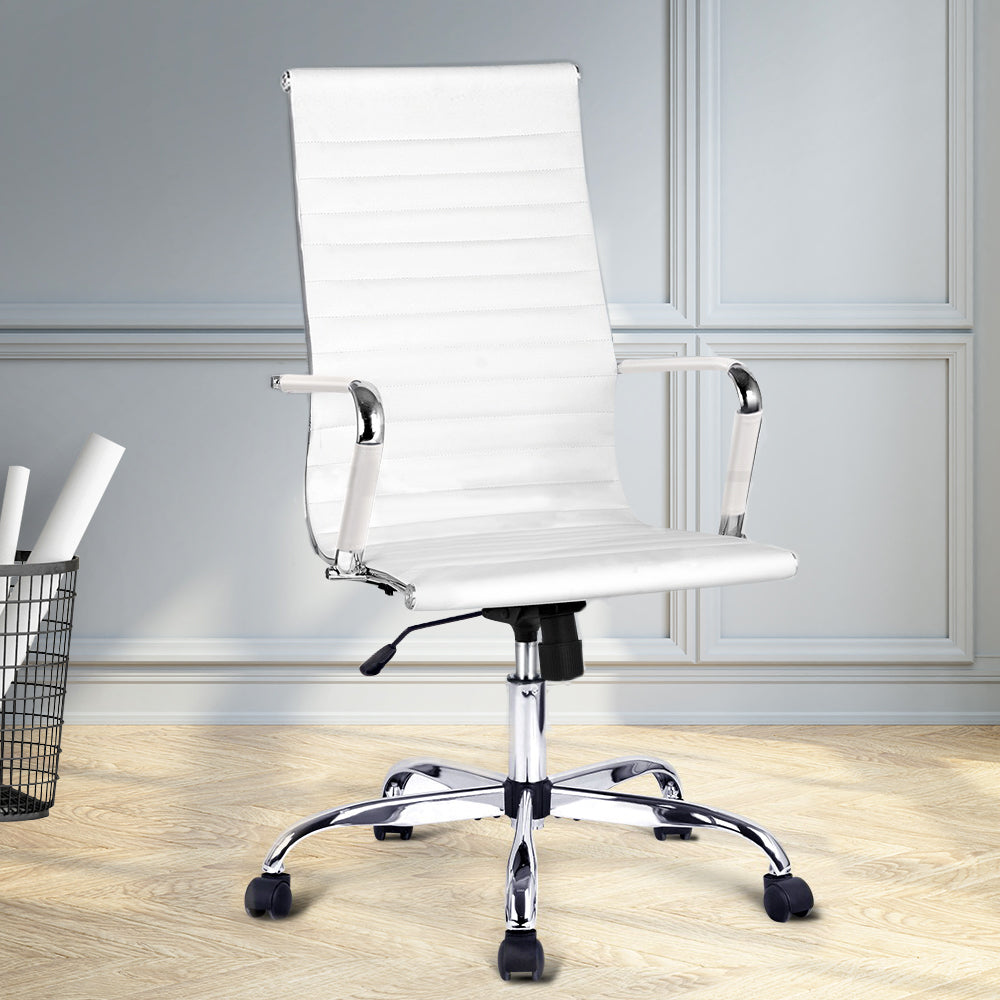Office & Desk Chairs: Artiss Office Chair Conference Chairs PU Leather High Back White