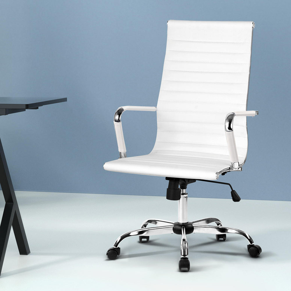 Office & Desk Chairs: Artiss Office Chair Conference Chairs PU Leather High Back White