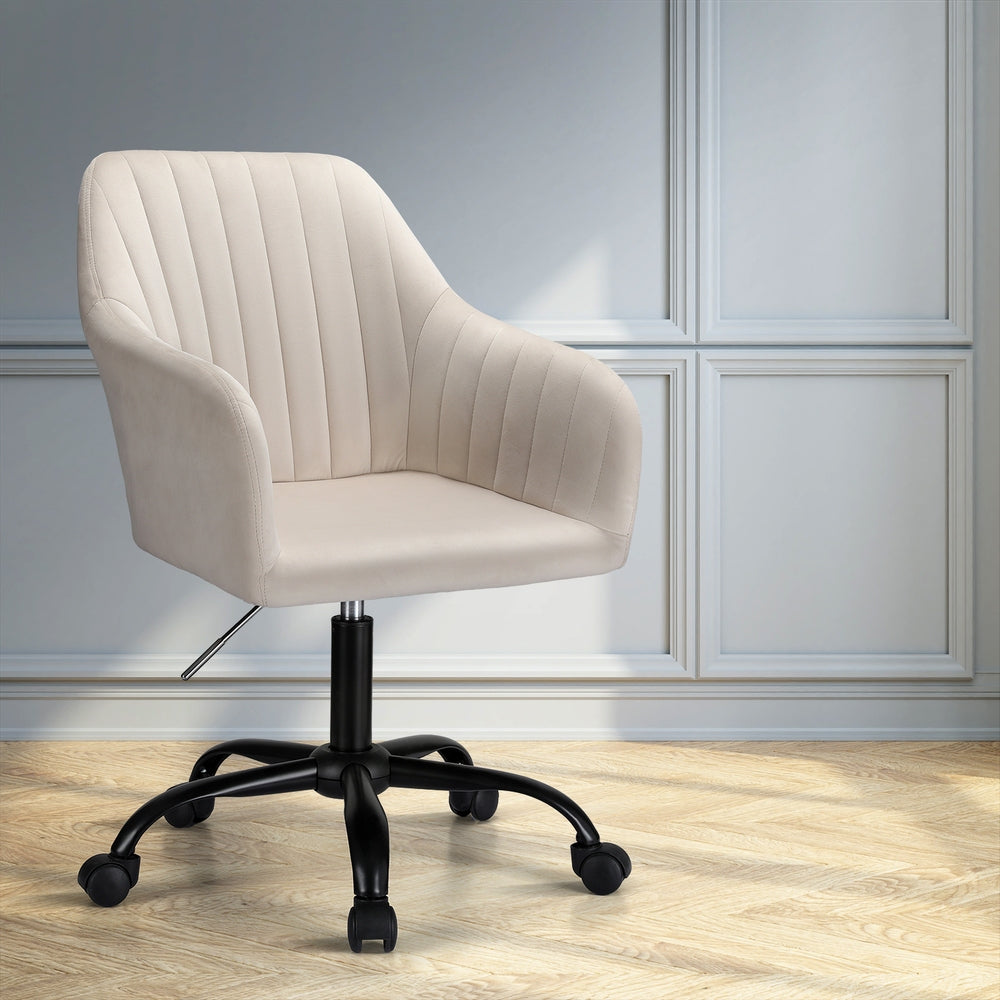 Office & Desk Chairs: Artiss Office Chair Velvet Seat Cream