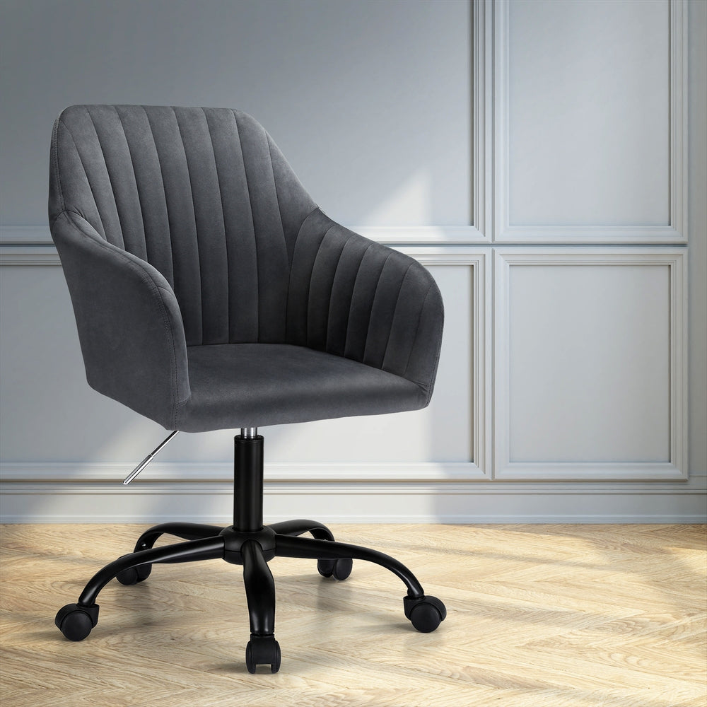 Office & Desk Chairs: Artiss Office Chair Velvet Seat Dark Grey