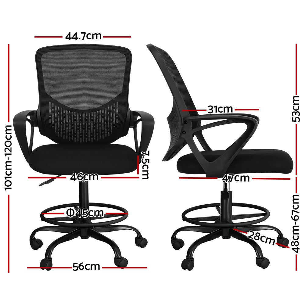 Office & Desk Chairs: Artiss Office Chair Drafting Stool Computer Standing Desk Mesh Chairs Black