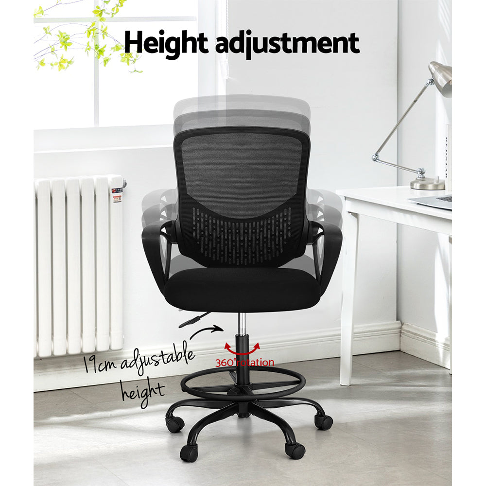 Office & Desk Chairs: Artiss Office Chair Drafting Stool Computer Standing Desk Mesh Chairs Black