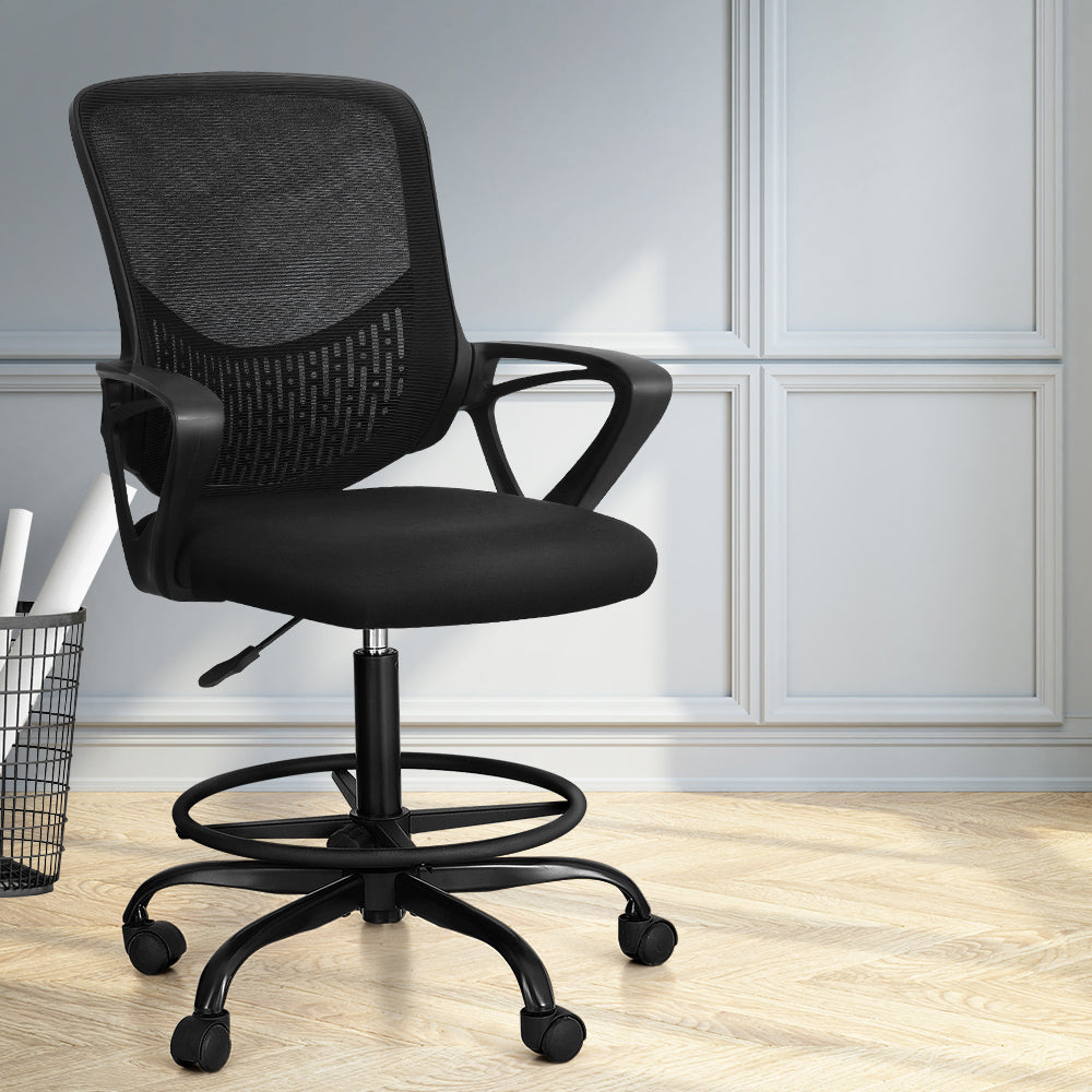 Office & Desk Chairs: Artiss Office Chair Drafting Stool Computer Standing Desk Mesh Chairs Black