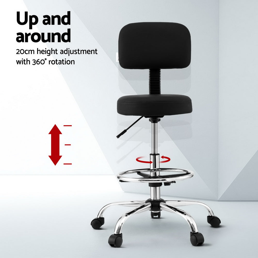 Office & Desk Chairs: Artiss Office Chair Drafting Computer Standing Desk Chairs Ergonomic PU Black