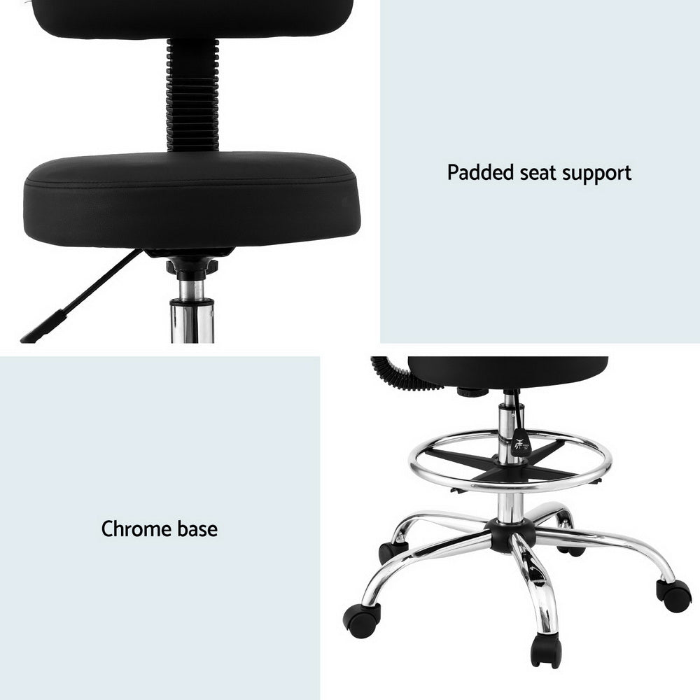 Office & Desk Chairs: Artiss Office Chair Drafting Computer Standing Desk Chairs Ergonomic PU Black