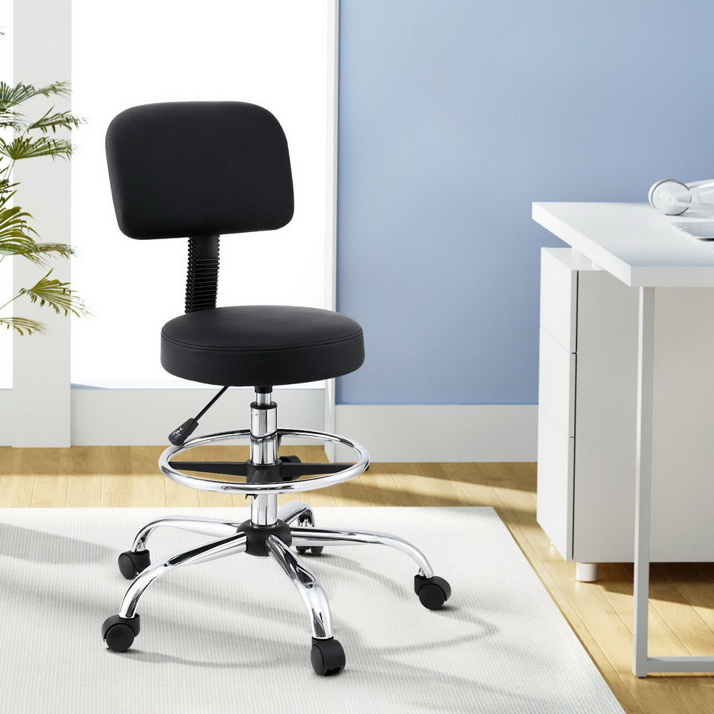 Office & Desk Chairs: Artiss Office Chair Drafting Computer Standing Desk Chairs Ergonomic PU Black