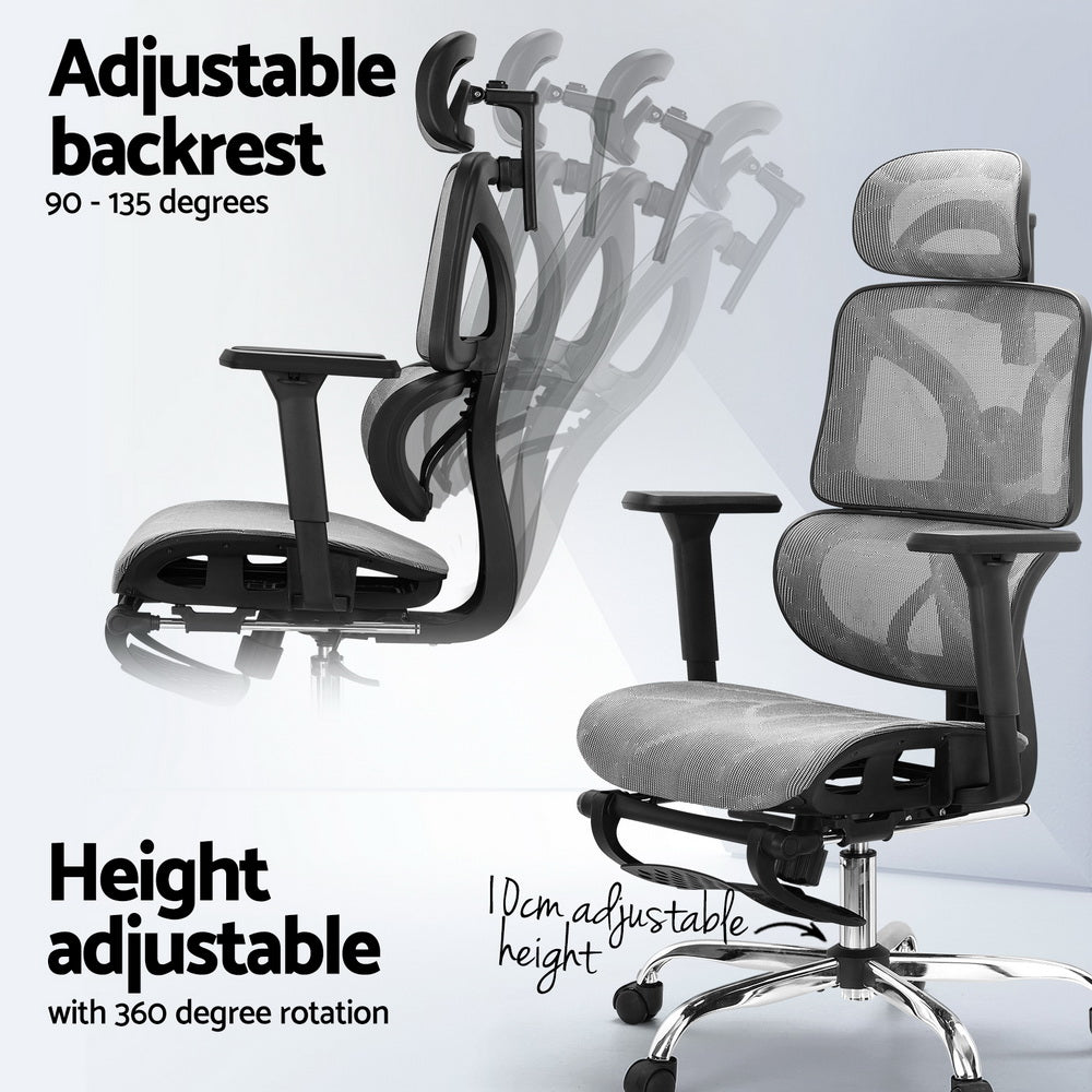 Office & Desk Chairs: Artiss Ergonomic Office Chair Footrest Grey