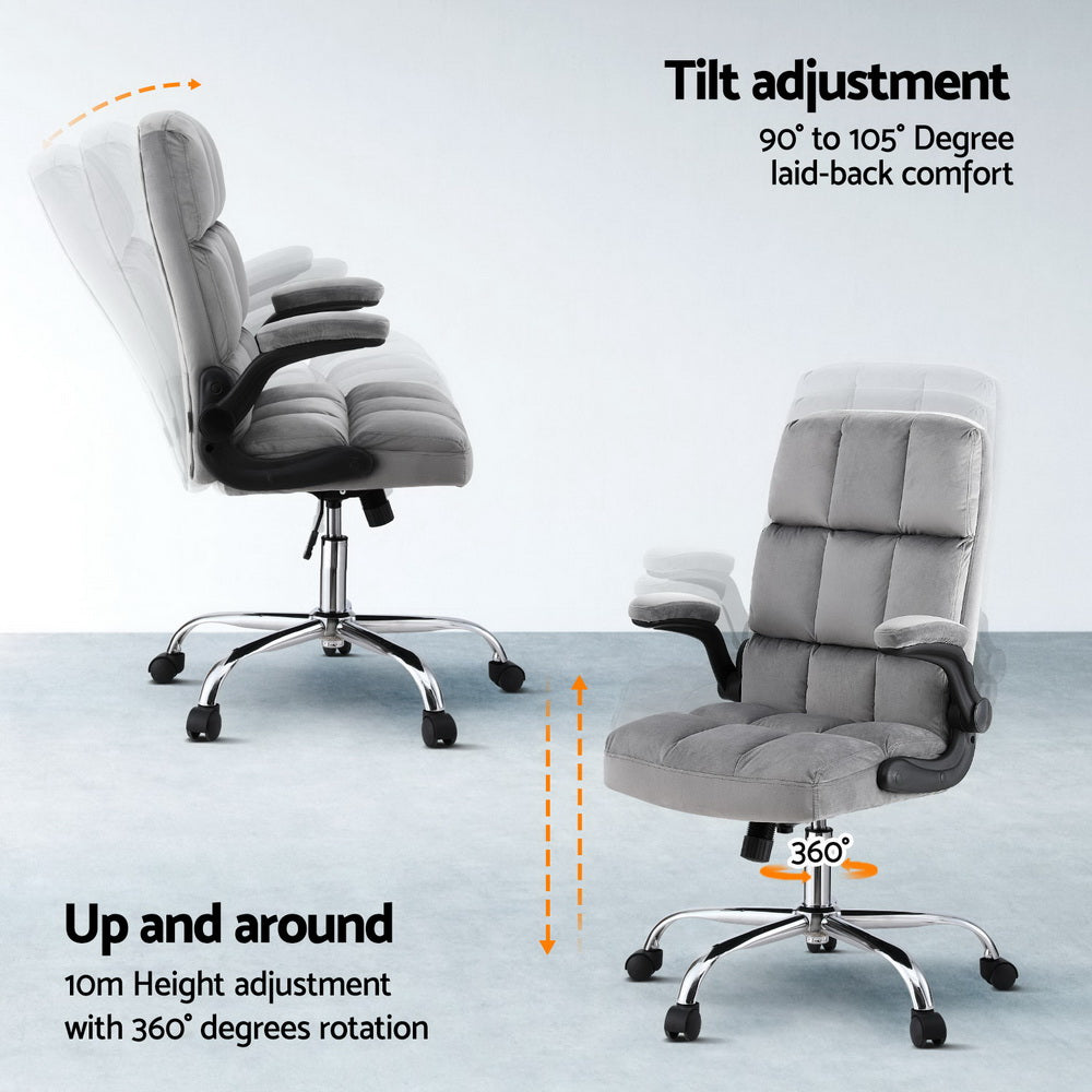Office & Desk Chairs: Artiss Office Chair Velvet Seat Racing Gaming Computer Desk Chairs Armrest Grey