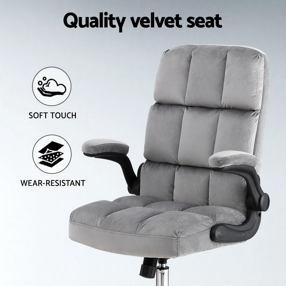 Office & Desk Chairs: Artiss Office Chair Velvet Seat Racing Gaming Computer Desk Chairs Armrest Grey