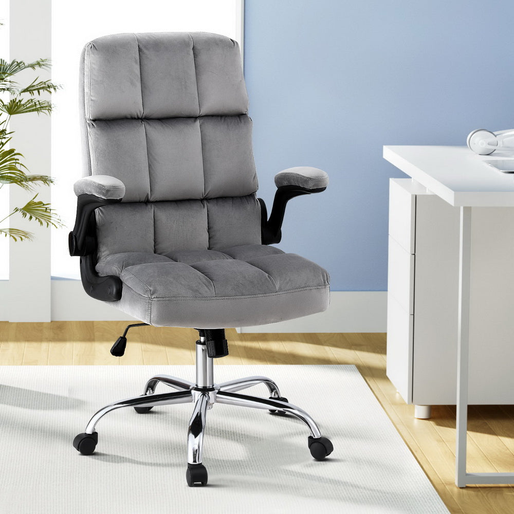 Office & Desk Chairs: Artiss Office Chair Velvet Seat Racing Gaming Computer Desk Chairs Armrest Grey