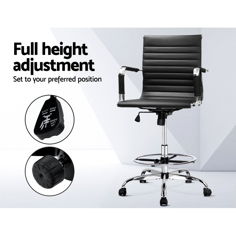 Office & Desk Chairs: Artiss Office Chair Drafting Stool Leather Chairs Black
