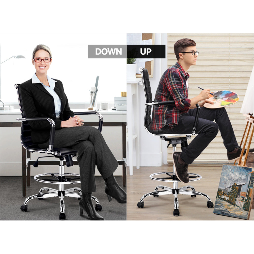 Office & Desk Chairs: Artiss Office Chair Drafting Stool Leather Chairs Black