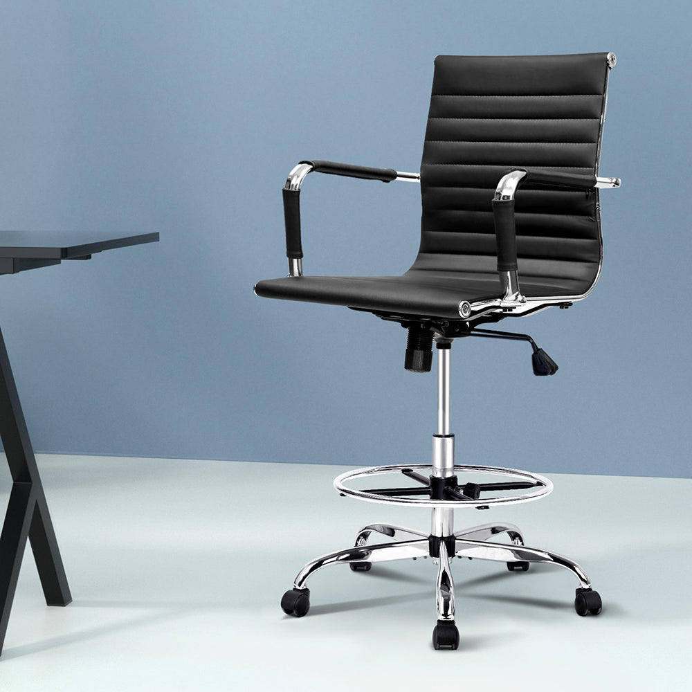 Office & Desk Chairs: Artiss Office Chair Drafting Stool Leather Chairs Black