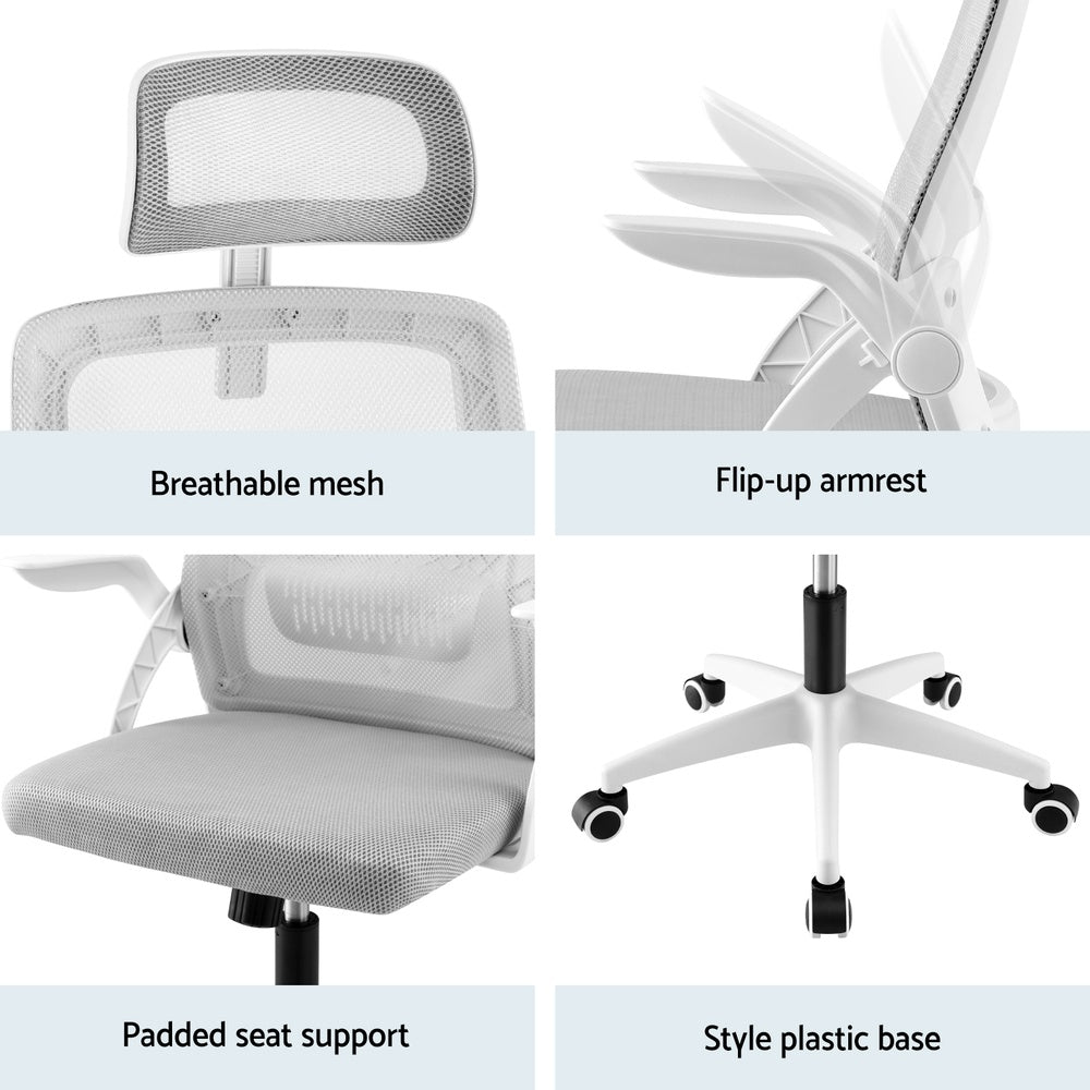 Office & Desk Chairs: Artiss Ergonomic Office Chair Computer Desk Chairs Headrest Adjustable Grey