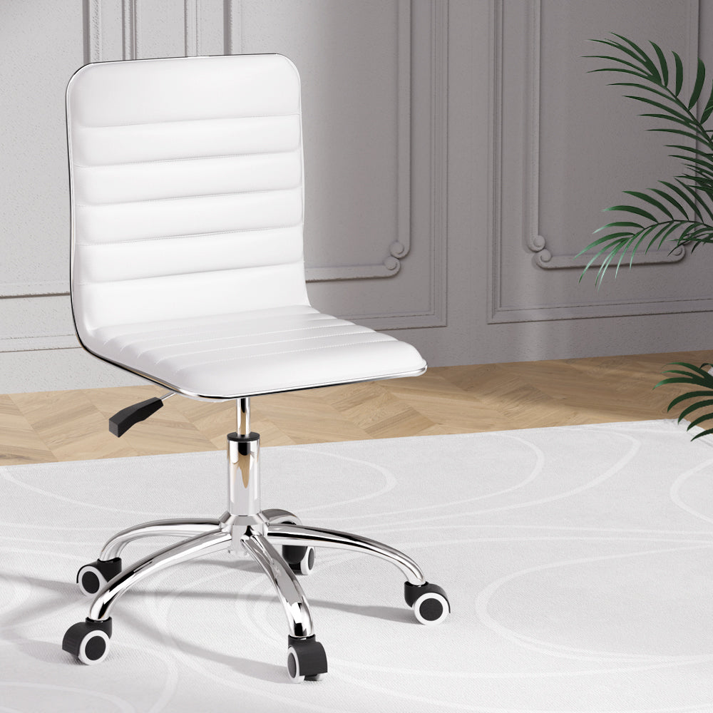 Office & Desk Chairs: Artiss Office Chair Conference Chairs PU Leather Low Back White