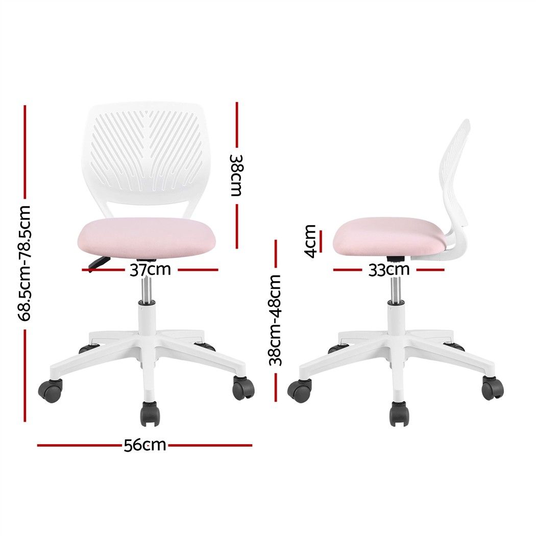 Artiss Ergonomic Office Chair Armless Study Chair Height Adjustable for Girls Boys Teens Pink