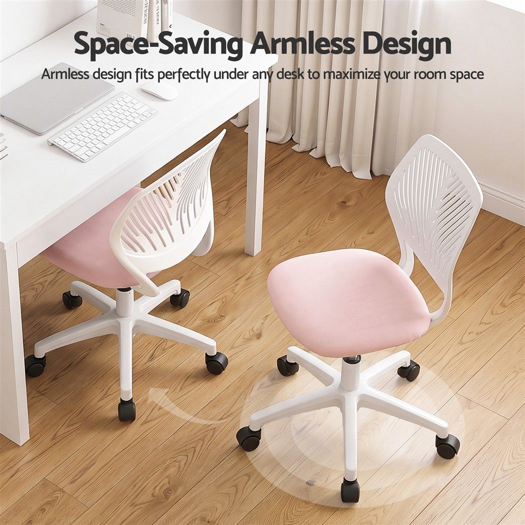 Artiss Ergonomic Office Chair Armless Study Chair Height Adjustable for Girls Boys Teens Pink