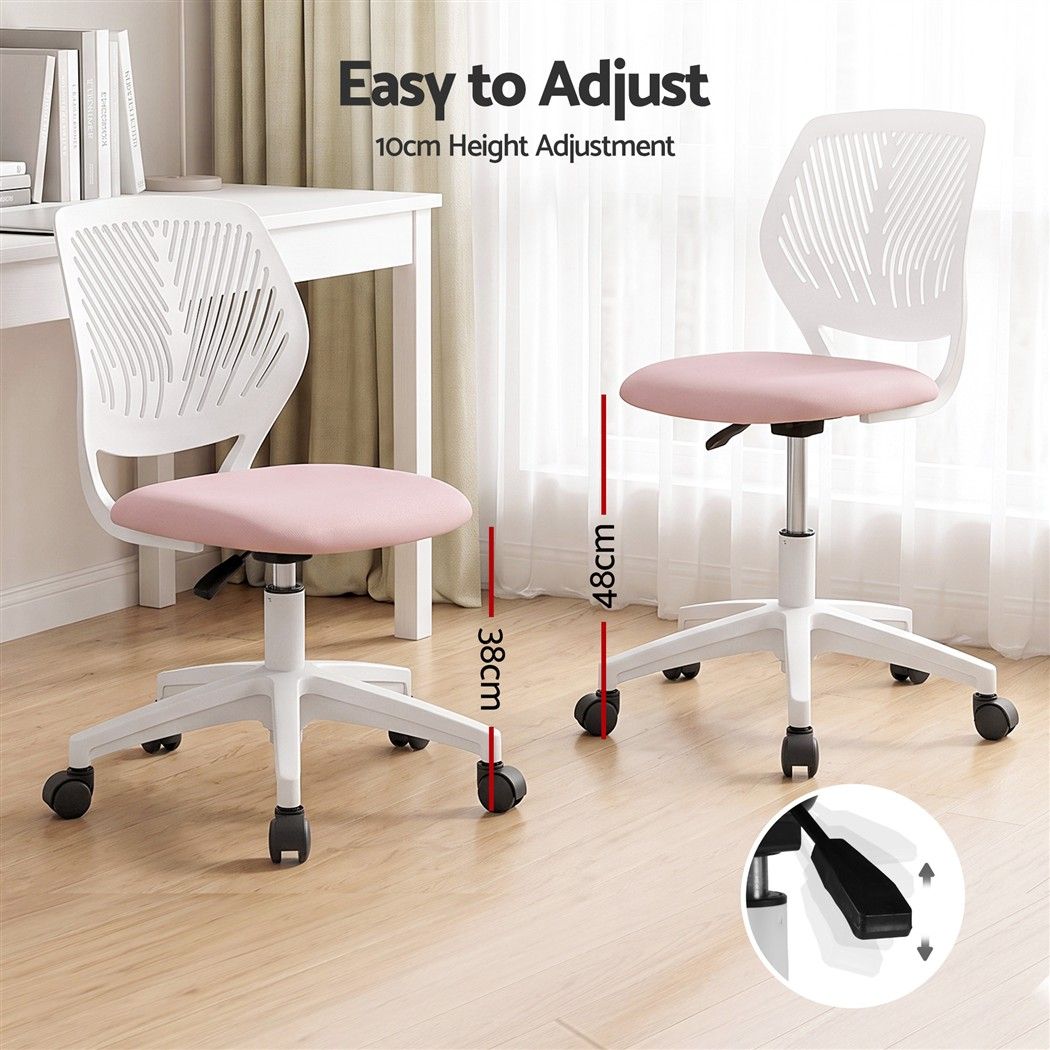 Artiss Ergonomic Office Chair Armless Study Chair Height Adjustable for Girls Boys Teens Pink