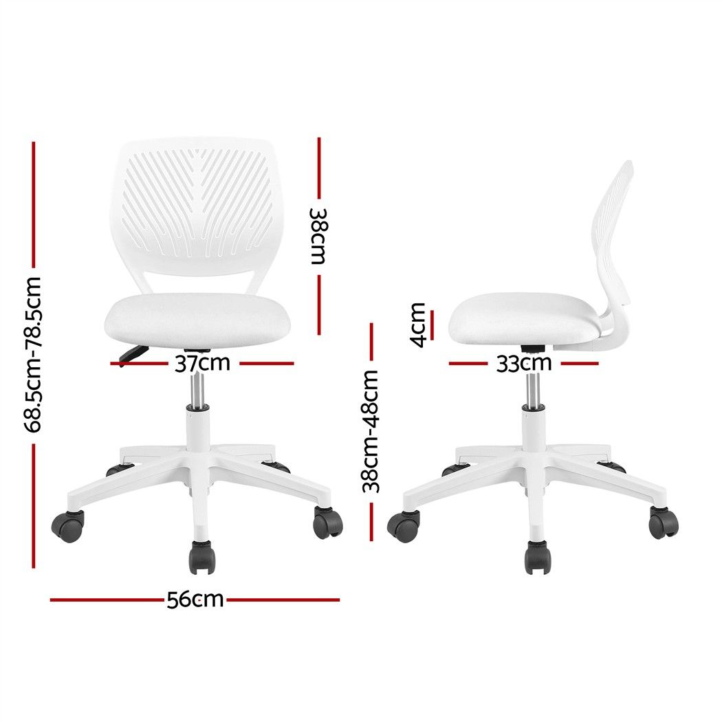 Artiss Ergonomic Office Chair Armless Study Chair Height Adjustable for Girls Boys Teens White