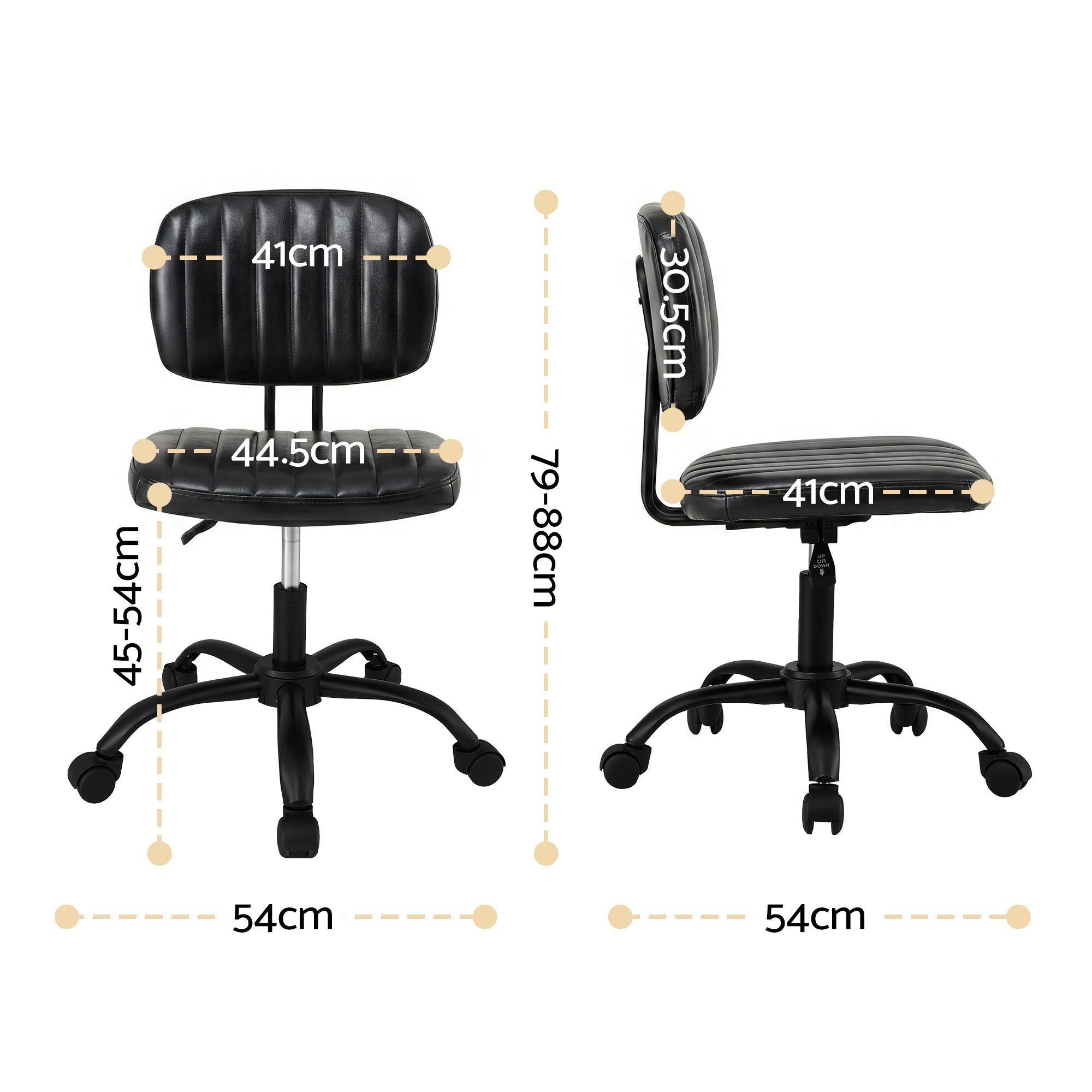 Artiss Armless Office Chair with Wheels, Ergonomic PU Leather Office Desk Chair, Height Adjustable 360Â° Swivel Computer Task Chair for Home Office, Study Room & Small Space, Black