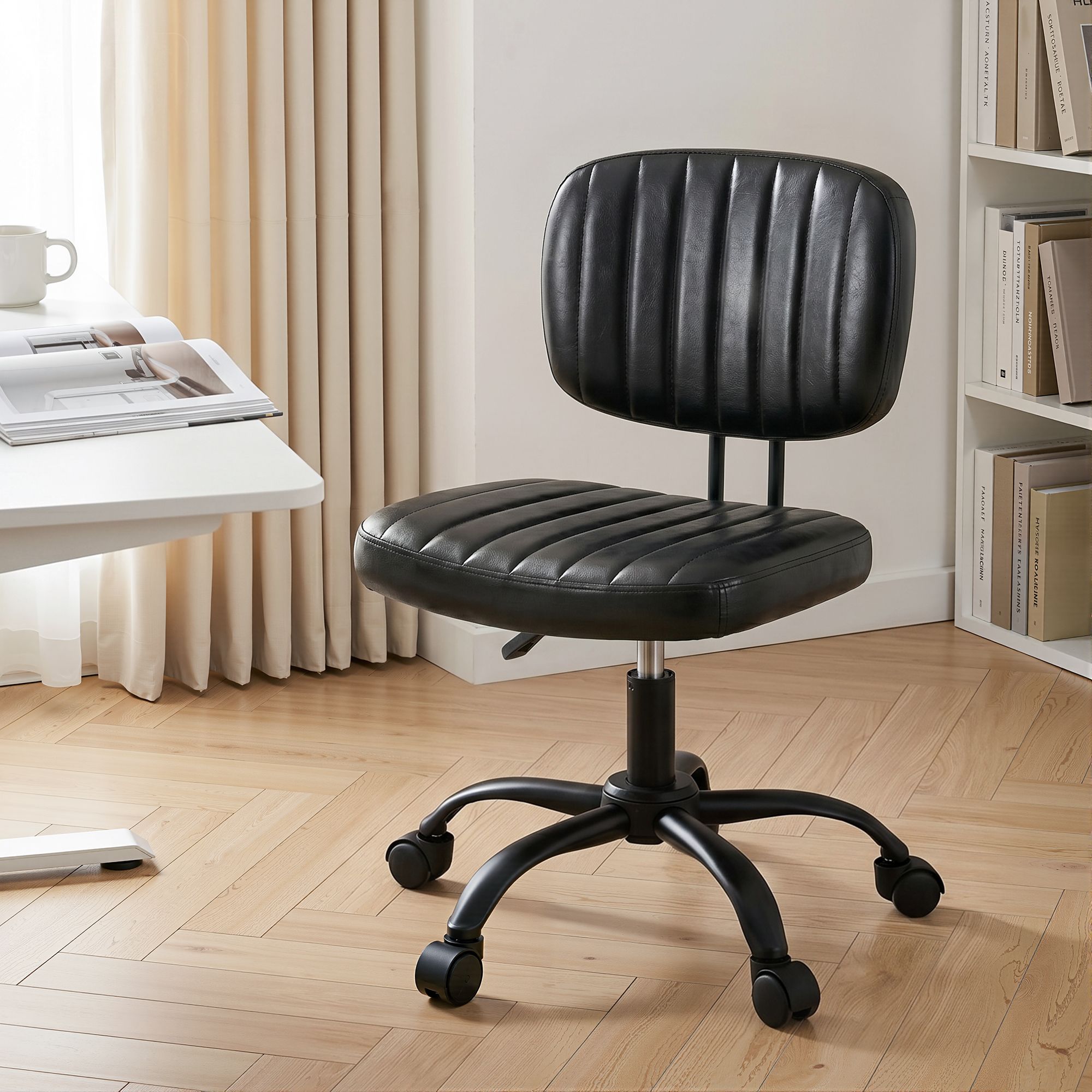 Artiss Armless Office Chair with Wheels, Ergonomic PU Leather Office Desk Chair, Height Adjustable 360Â° Swivel Computer Task Chair for Home Office, Study Room & Small Space, Black